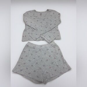 GAP Teen Gray Floral Pointelle Henley Top & Shorts Sleep Set. Size 14/16 pajamas